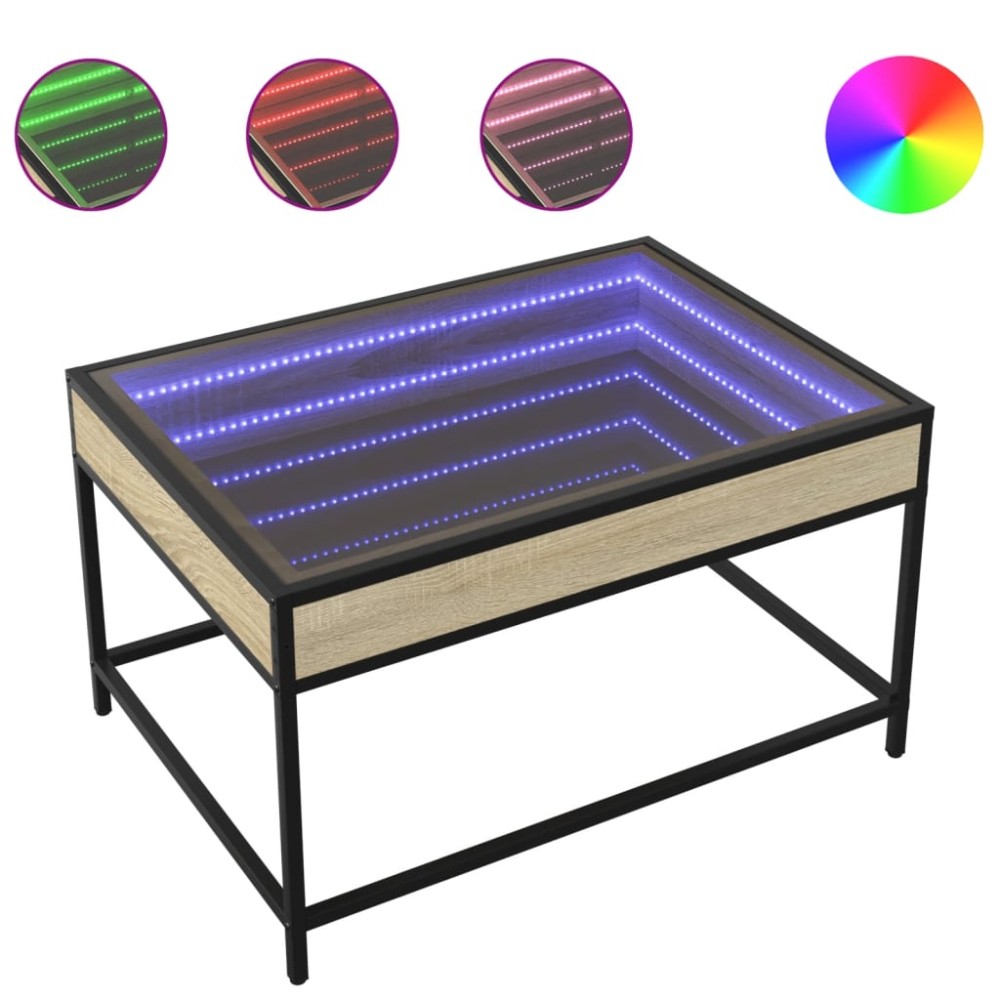 vidaXL Măsuță de cafea cu LED infinity, stejar sonoma, 70x50x41 cm