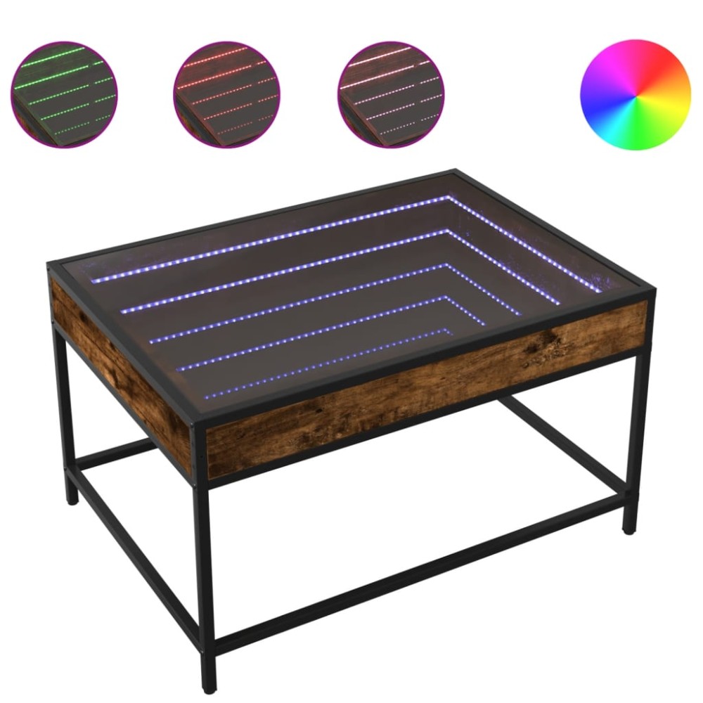 vidaXL Măsuță de cafea cu LED infinity, stejar fumuriu, 70x50x41 cm