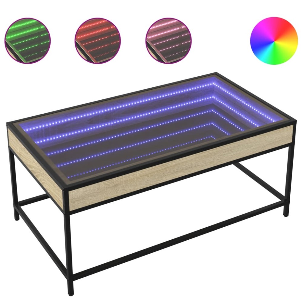 vidaXL Măsuță de cafea cu LED infinity, stejar sonoma, 90x50x41 cm