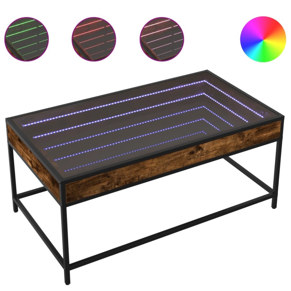 vidaXL Măsuță de cafea cu LED infinity, stejar fumuriu, 90x50x41 cm