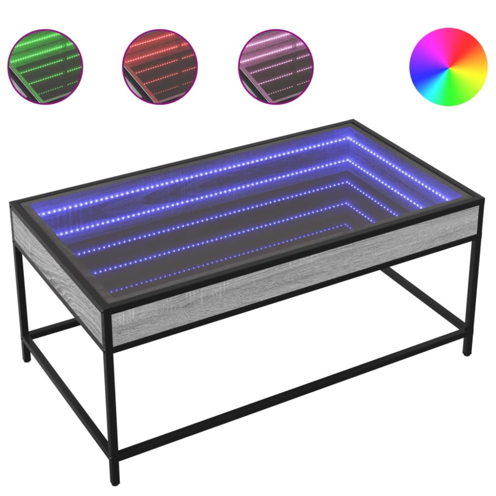 vidaXL Măsuță de cafea cu LED infinity, gri sonoma, 90x50x41 cm