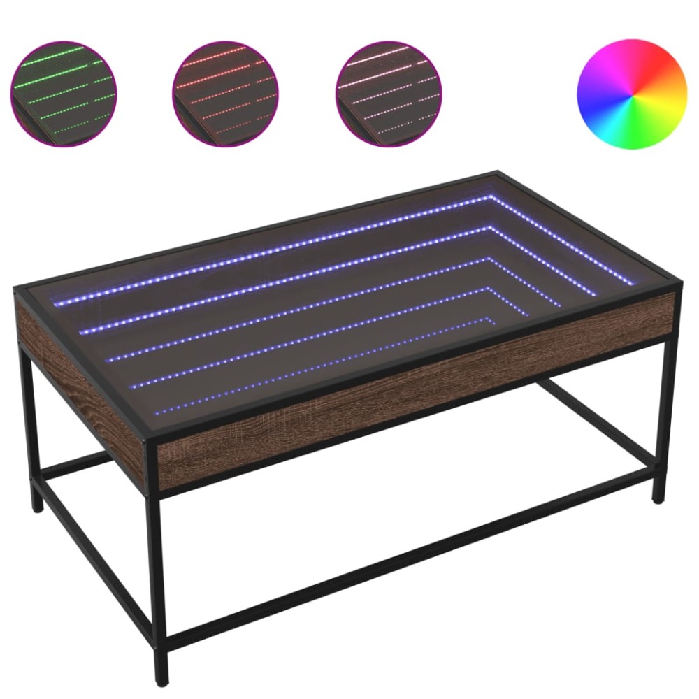 vidaXL Măsuță de cafea cu LED infinity, stejar maro, 90x50x41cm