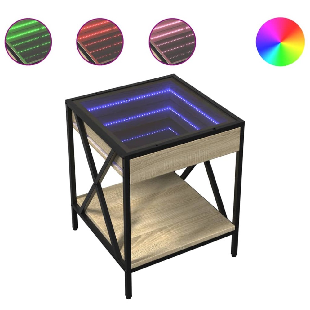 vidaXL Măsuță de cafea cu LED infinity, stejar sonoma, 40x40x49 cm