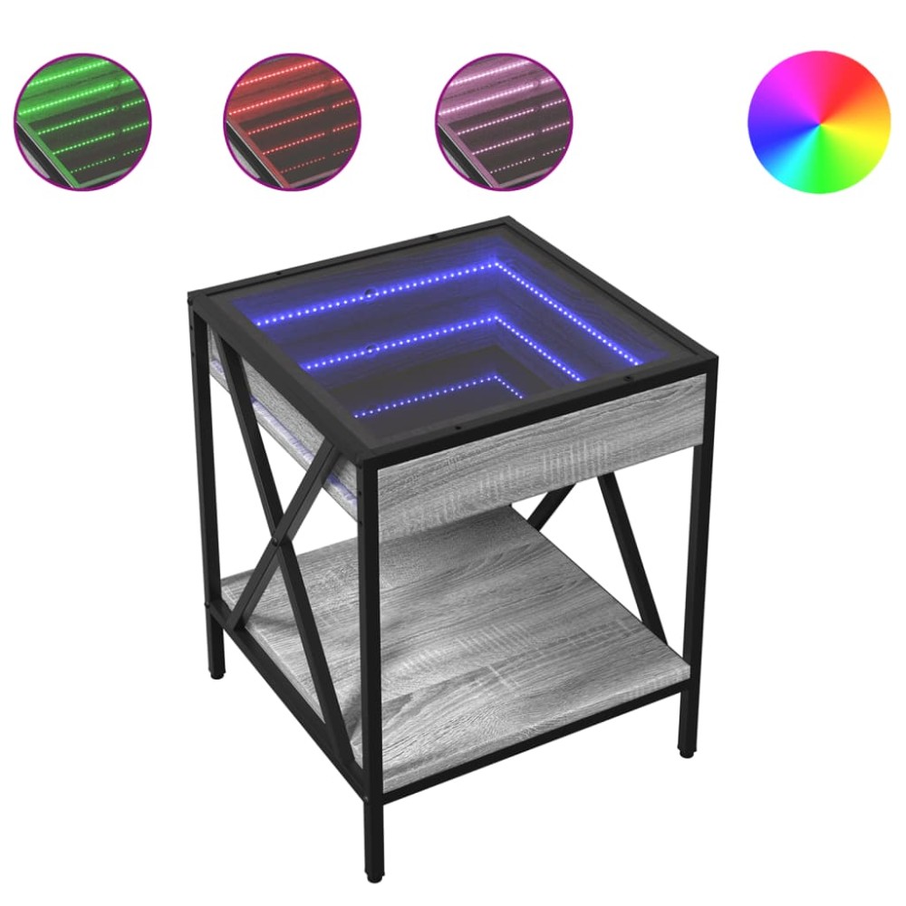 vidaXL Măsuță de cafea cu LED infinity, gri sonoma, 40x40x49 cm