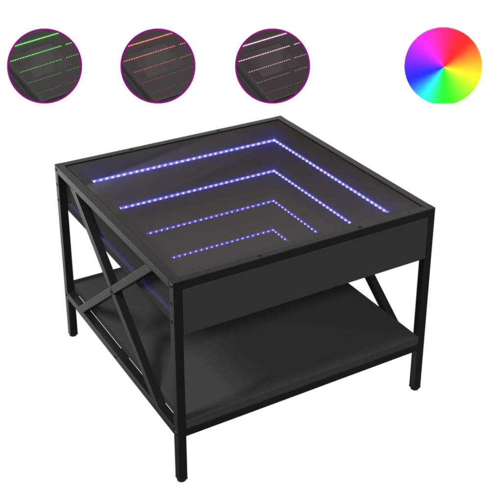 vidaXL Măsuță de cafea cu LED infinity, negru, 50x50x38 cm
