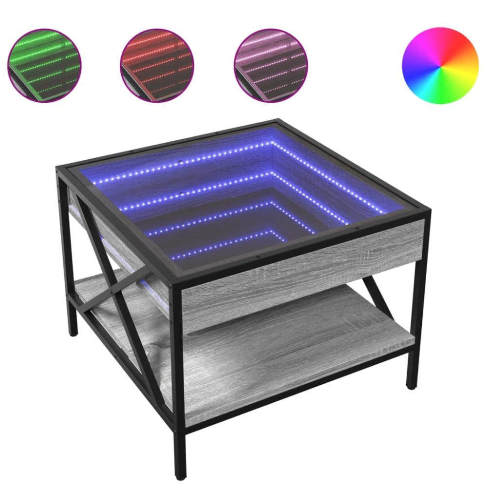vidaXL Măsuță de cafea cu LED infinity, gri sonoma, 50x50x38 cm