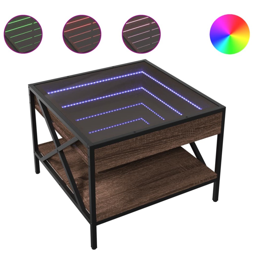 vidaXL Măsuță de cafea cu LED infinity, stejar maro, 50x50x38 cm