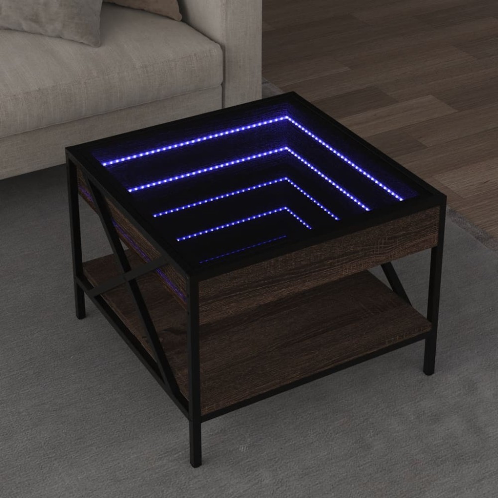 vidaXL Măsuță de cafea cu LED infinity, stejar maro, 50x50x38 cm