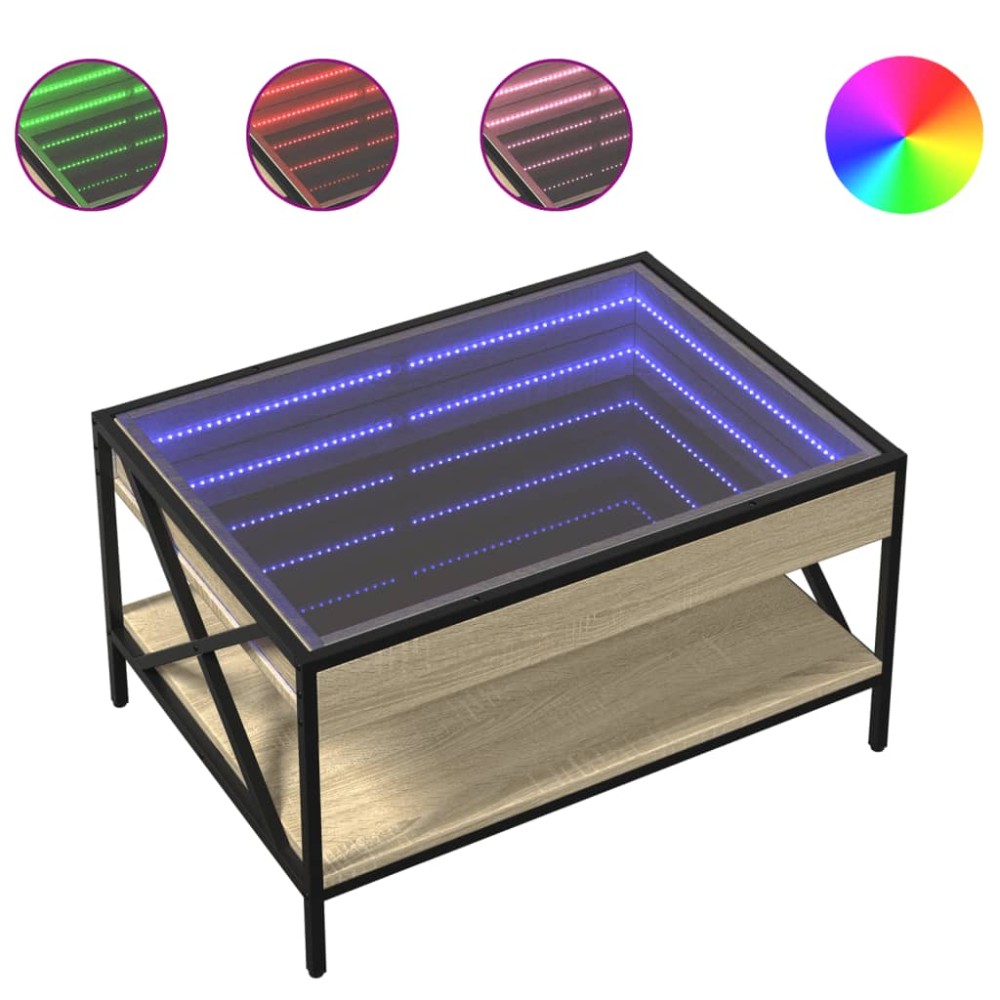 vidaXL Măsuță de cafea cu LED infinity, stejar sonoma, 70x50x38 cm