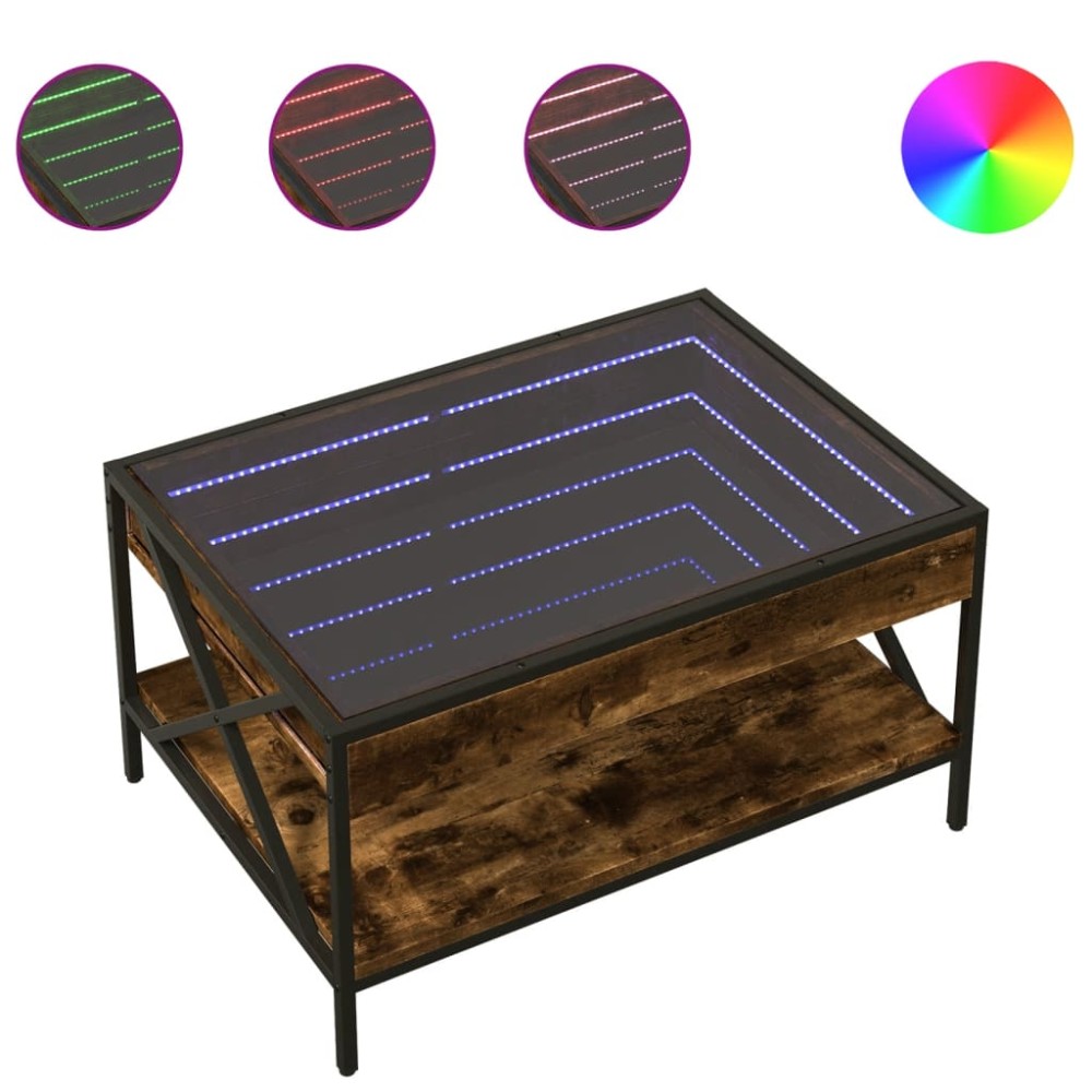 vidaXL Măsuță de cafea cu LED infinity, stejar fumuriu, 70x50x38 cm