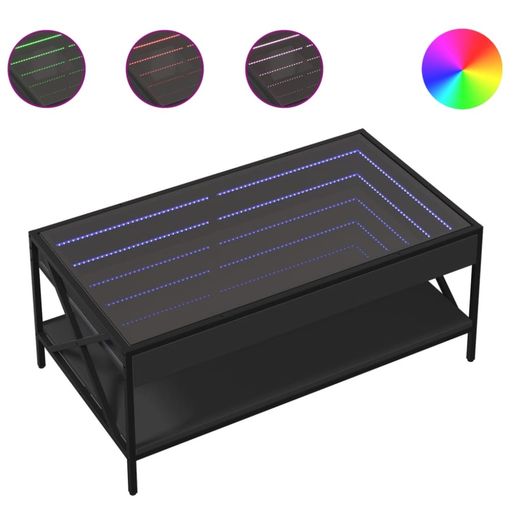 vidaXL Măsuță de cafea cu LED infinity, negru, 90x50x38 cm