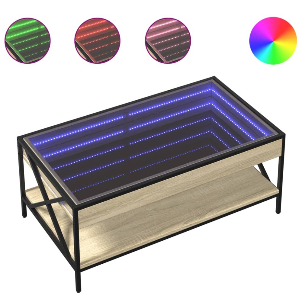 vidaXL Măsuță de cafea cu LED infinity, stejar sonoma, 90x50x38 cm
