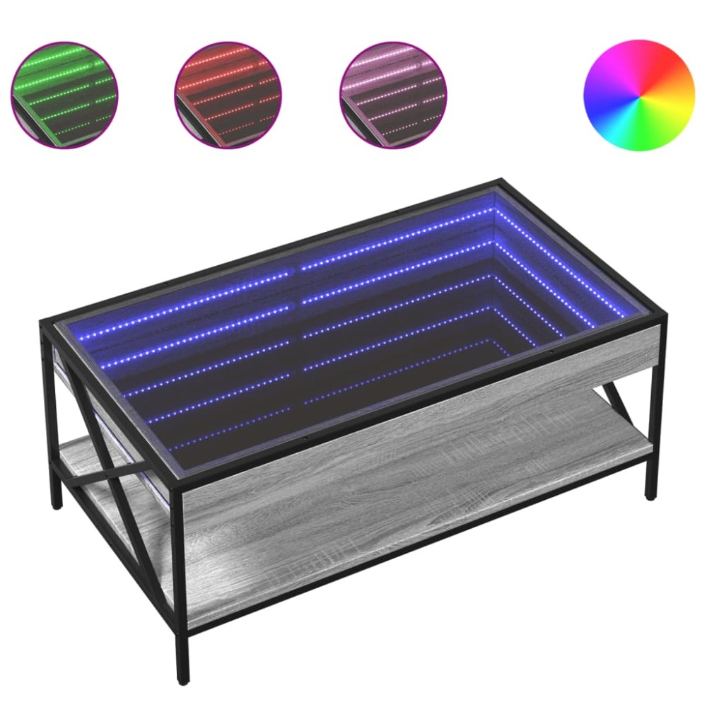 vidaXL Măsuță de cafea cu LED infinity, gri sonoma, 90x50x38 cm