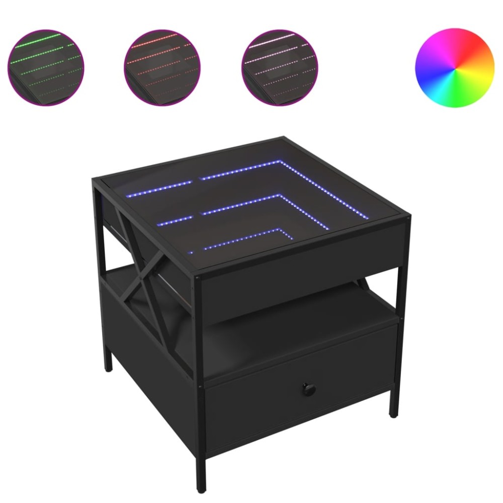 vidaXL Măsuță de cafea cu LED infinity, negru, 50x50x51 cm