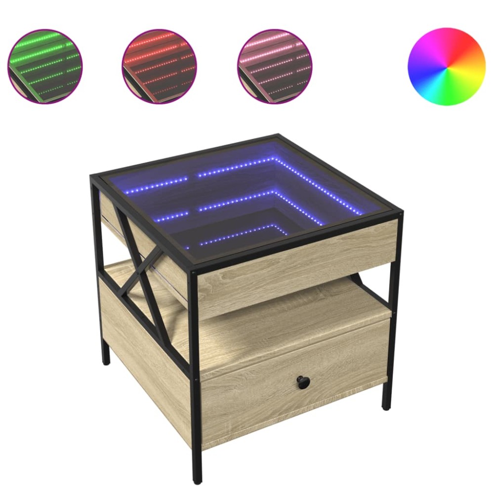 vidaXL Măsuță de cafea cu LED infinity, stejar sonoma, 50x50x51 cm