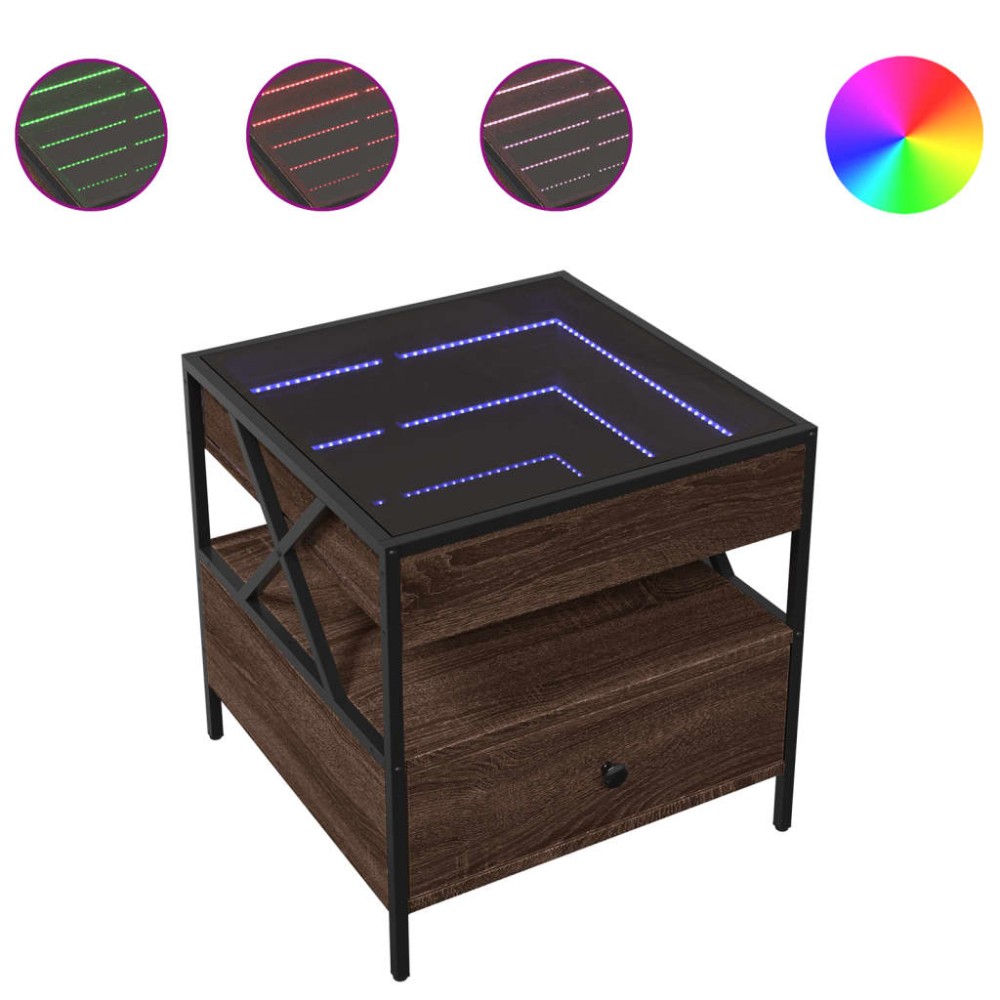 vidaXL Măsuță de cafea cu LED infinity, stejar maro, 50x50x51 cm