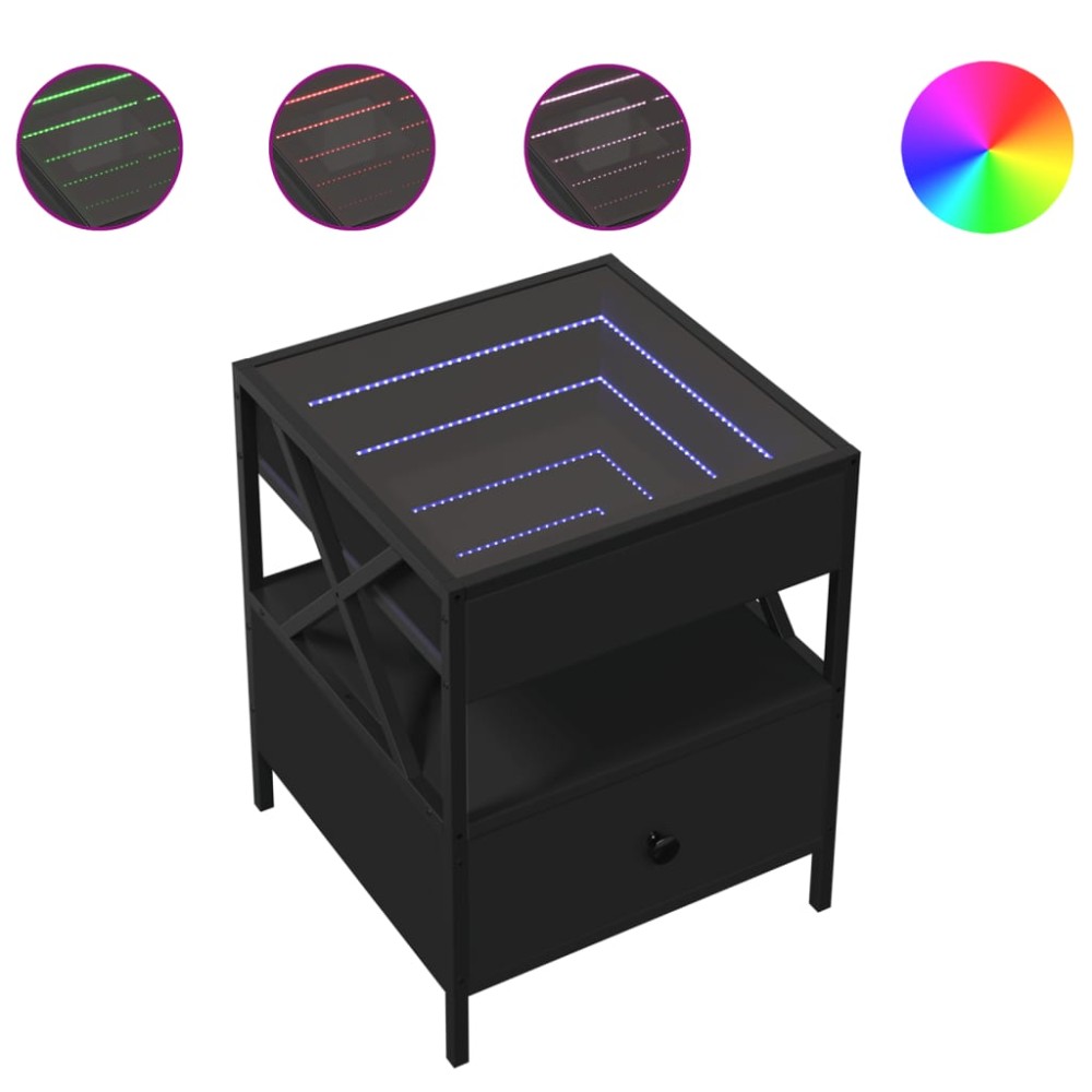 vidaXL Măsuță de cafea cu LED infinity, negru, 40x40x51 cm