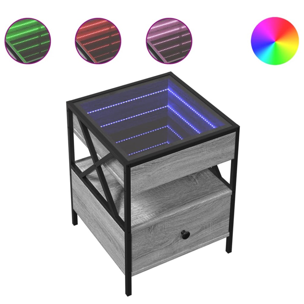 vidaXL Măsuță de cafea cu LED infinity, gri sonoma, 40x40x51 cm