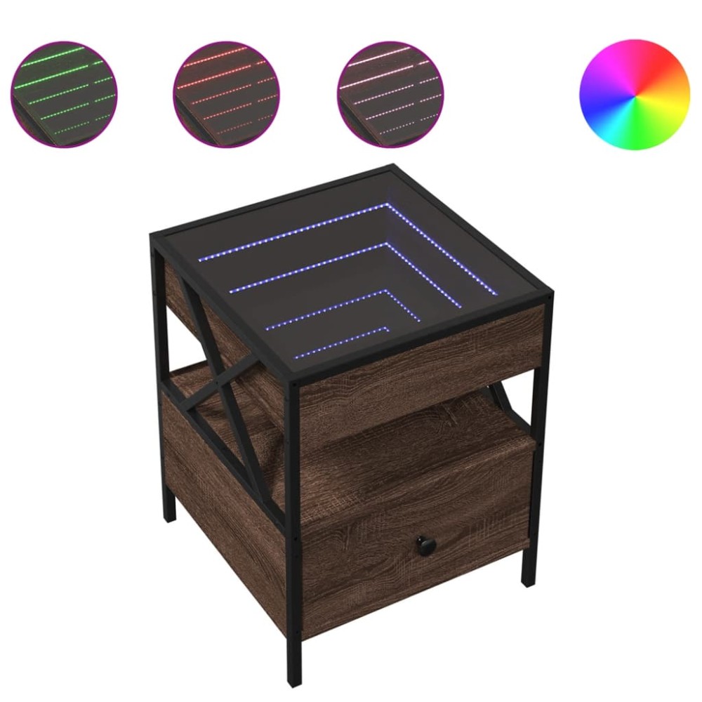 vidaXL Măsuță de cafea cu LED infinity, stejar maro, 40x40x51 cm