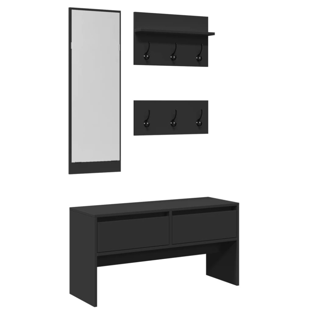 vidaXL Set de mobilier pentru hol, 4 piese, negru, lemn prelucrat