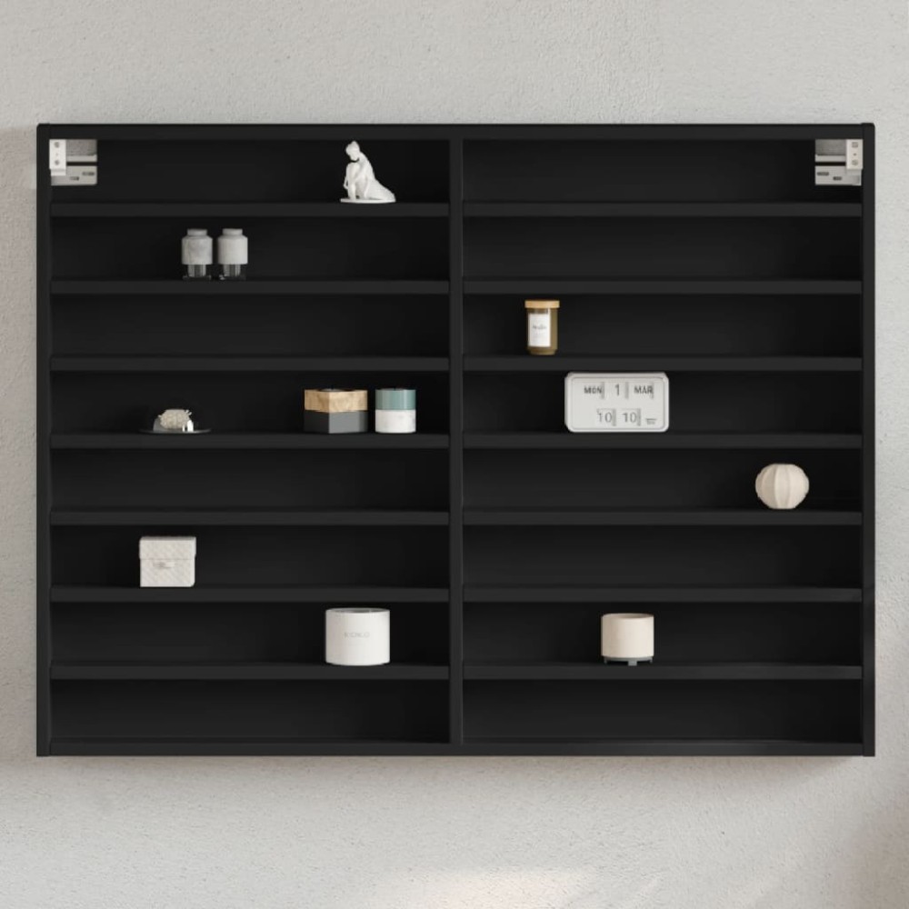 vidaXL Dulap cu vitrină, negru, 100x8,5x75 cm, lemn prelucrat