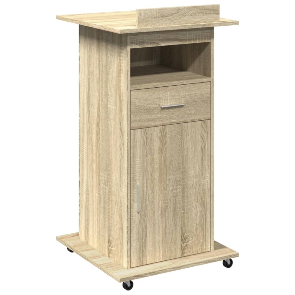vidaXL Pupitru roți și sertar stejar sonoma 55x55x107cm lemn prelucrat