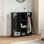 vidaXL Șifonier cu roți, negru, 102x38x110 cm, lemn prelucrat vidaXL Șifonier cu roți, negru, 102x38x110 cm, lemn prelucrat
