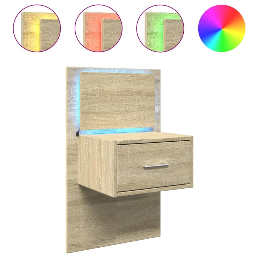 vidaXL Noptieră montată pe perete cu lumini LED, stejar sonoma