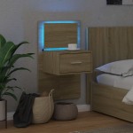 vidaXL Noptieră montată pe perete cu lumini LED, stejar sonoma