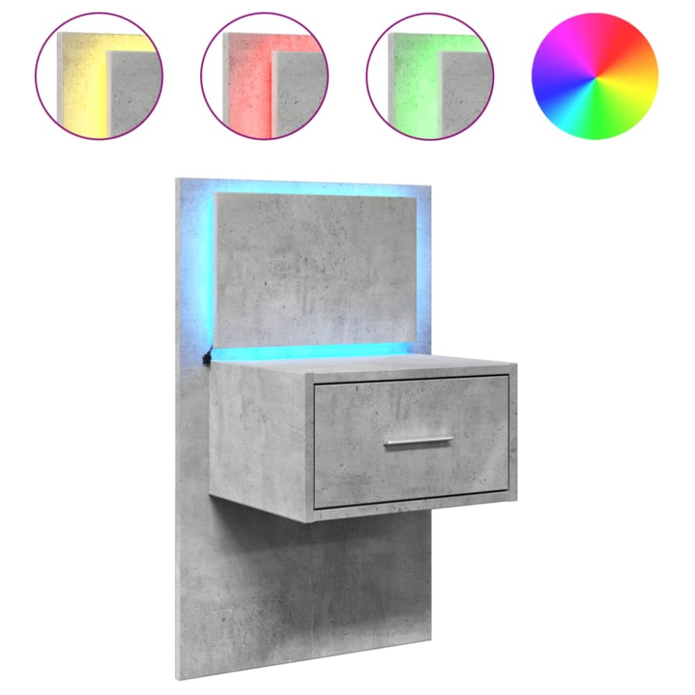 vidaXL Noptieră montată pe perete cu lumini LED, gri beton