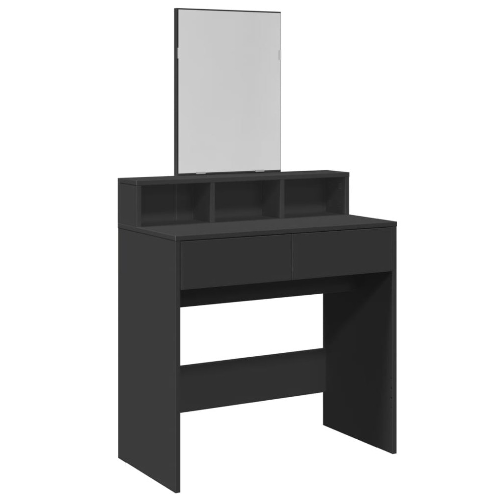 vidaXL Masă de toaletă cu oglindă, negru, 80x41x144,5 cm