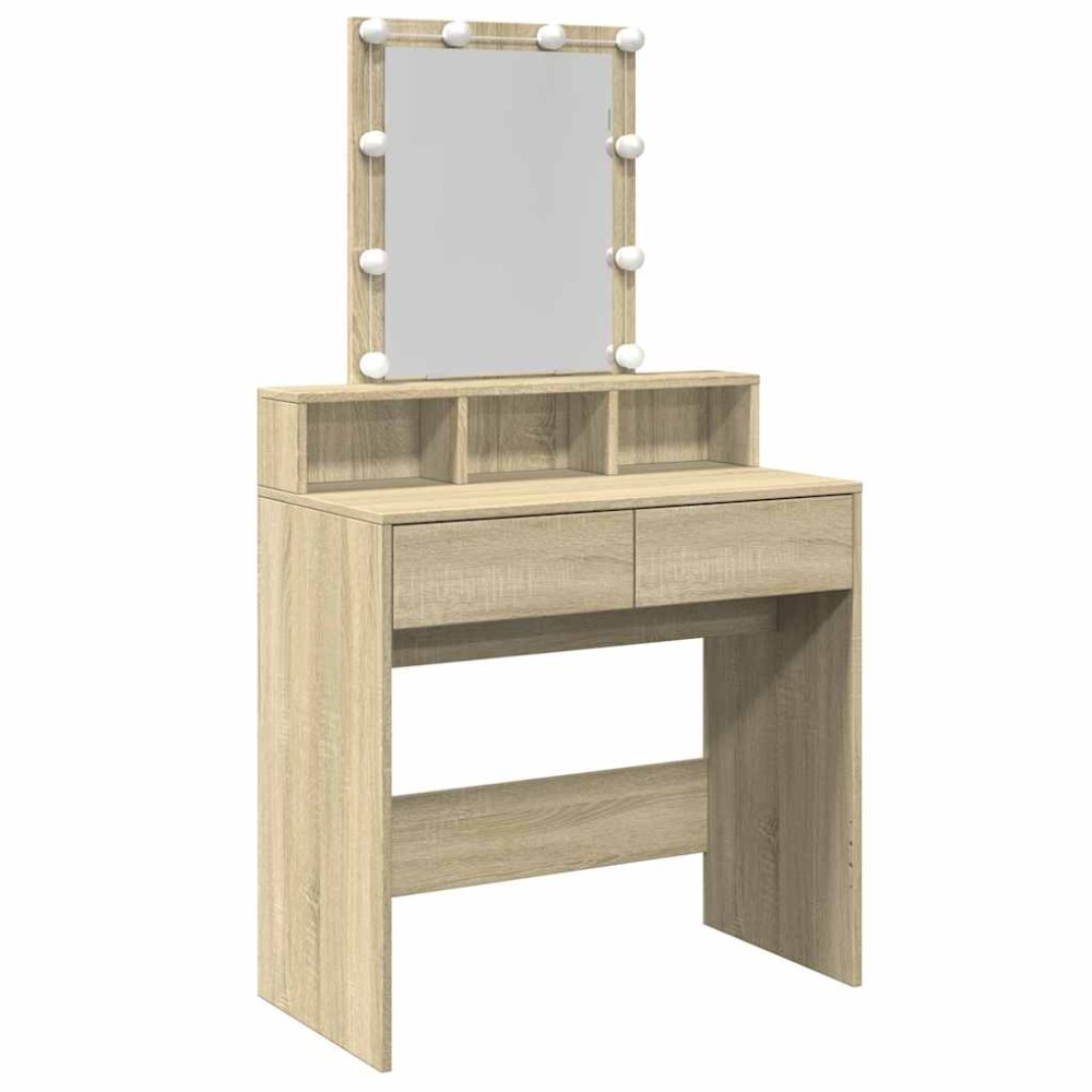 vidaXL Masă de toaletă cu LED, stejar sonoma, 80x41x144,5 cm