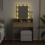 vidaXL Masă de toaletă cu LED, stejar sonoma, 80x41x144,5 cm