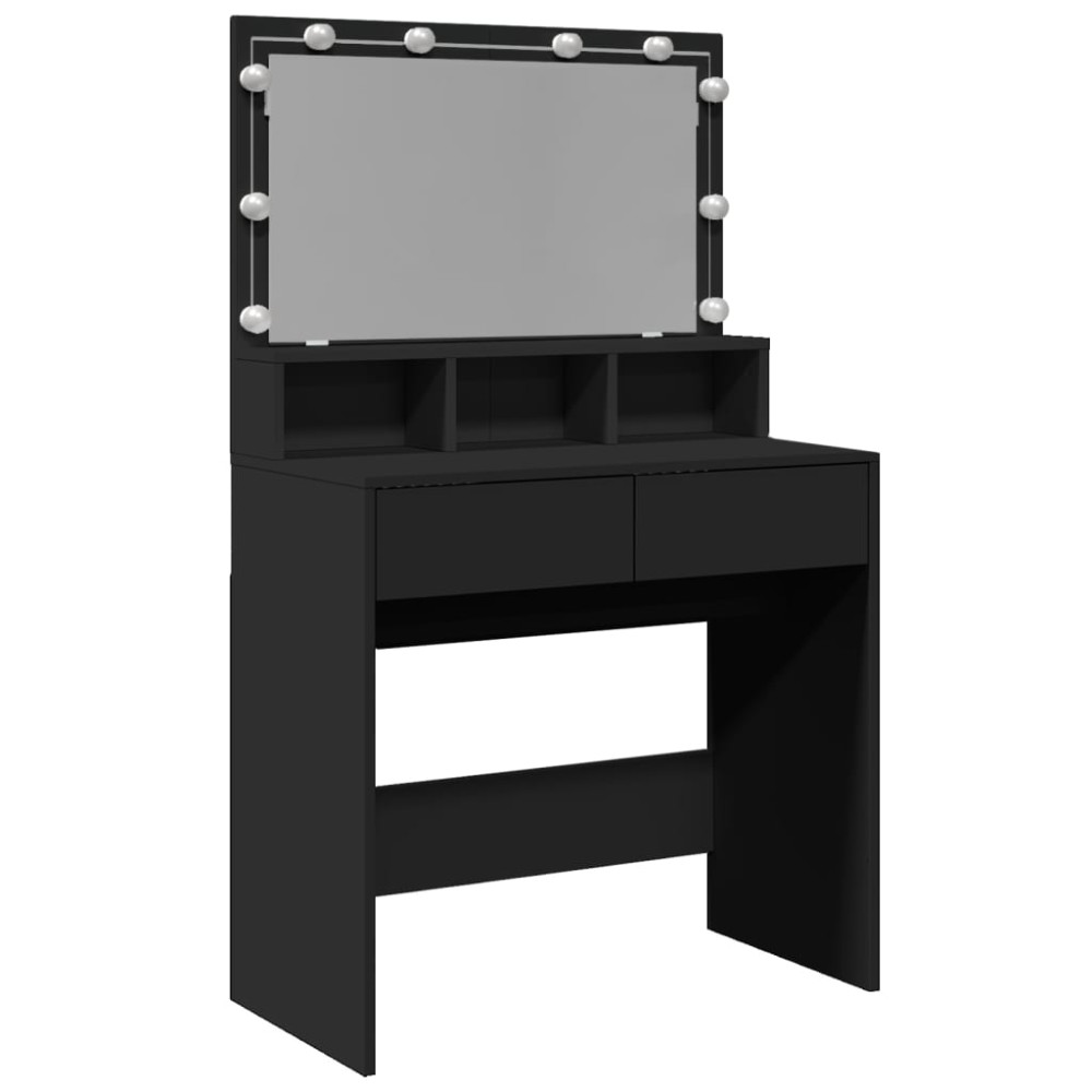 vidaXL Masă de toaletă cu LED, negru, 80x41x134,5 cm