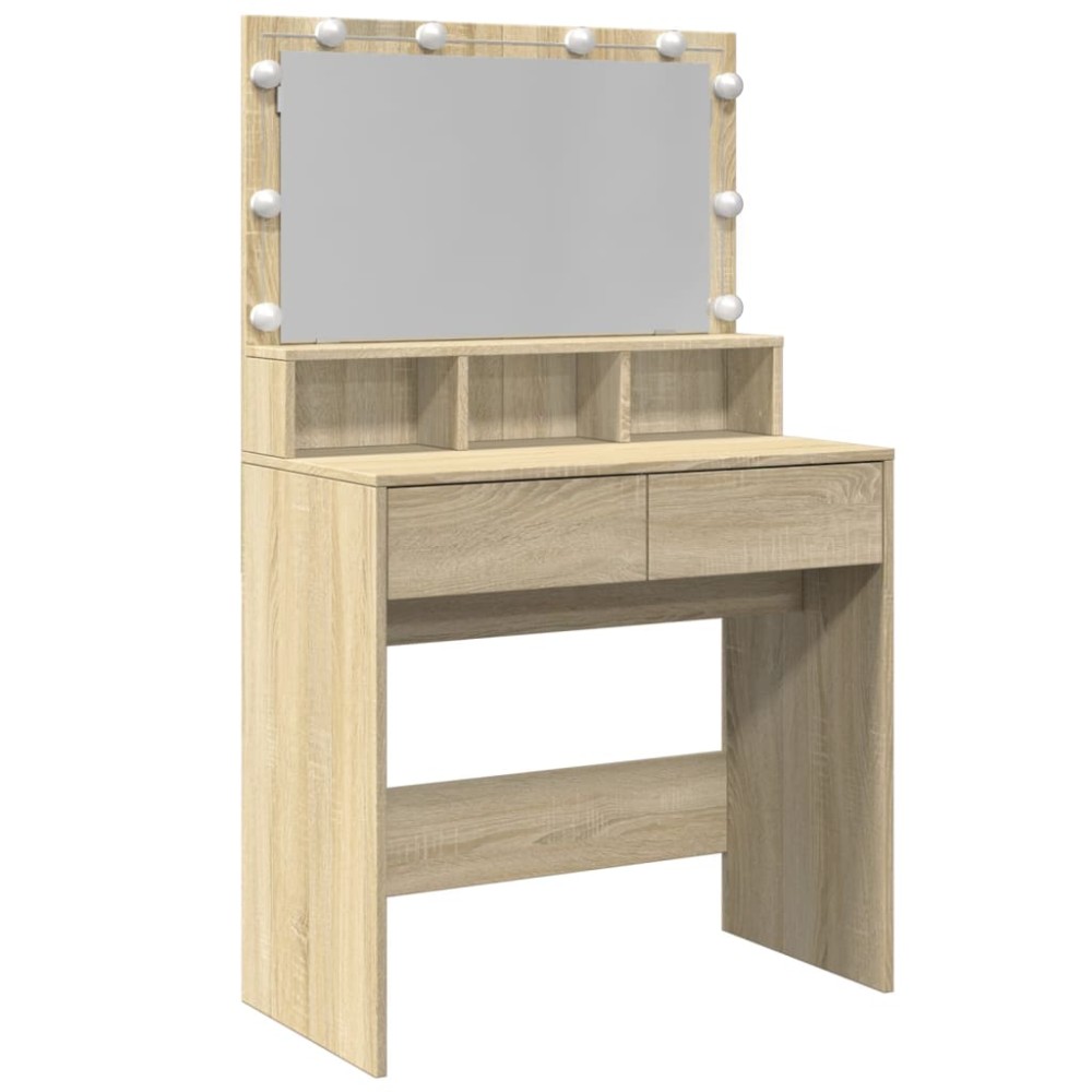 vidaXL Masă de toaletă cu LED, stejar sonoma, 80x41x134,5 cm