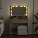 vidaXL Masă de toaletă cu LED, stejar sonoma, 80x41x134,5 cm vidaXL Masă de toaletă cu LED, stejar sonoma, 80x41x134,5 cm