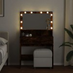 vidaXL Masă de toaletă cu LED, stejar fumuriu, 80x41x134,5 cm vidaXL Masă de toaletă cu LED, stejar fumuriu, 80x41x134,5 cm