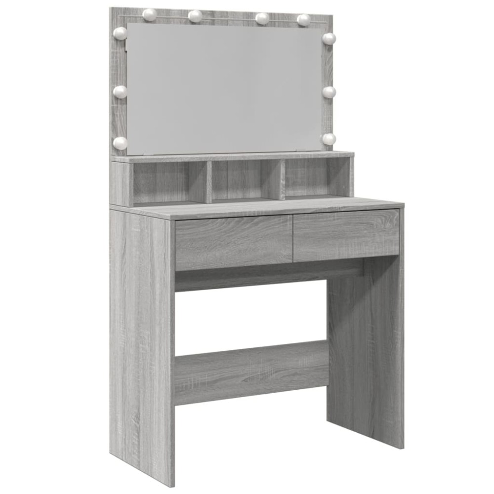 vidaXL Masă de toaletă cu LED, gri sonoma, 80x41x134,5 cm
