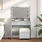 vidaXL Masă de toaletă cu LED, gri sonoma, 80x41x134,5 cm vidaXL Masă de toaletă cu LED, gri sonoma, 80x41x134,5 cm