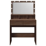vidaXL Masă de toaletă cu LED, stejar maro, 80x41x134,5 cm