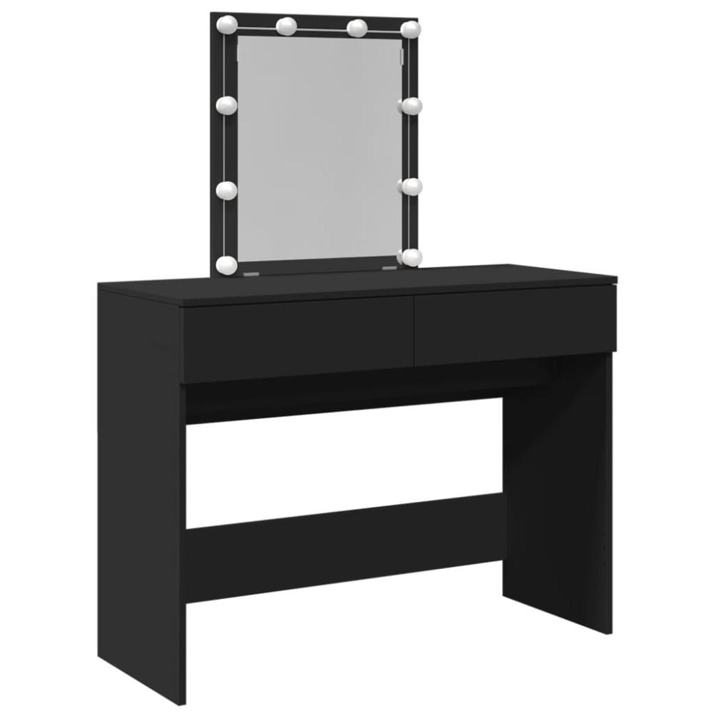 vidaXL Masă de toaletă cu LED, negru, 100x40x130 cm