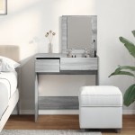 vidaXL Masă de toaletă cu oglindă, gri sonoma, 73x46,5x120 cm vidaXL Masă de toaletă cu oglindă, gri sonoma, 73x46,5x120 cm