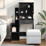 vidaXL Masă de toaletă cu dulap, negru, 80x35x132 cm