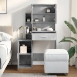 vidaXL Masă de toaletă cu dulap, gri beton, 80x35x132 cm vidaXL Masă de toaletă cu dulap, gri beton, 80x35x132 cm