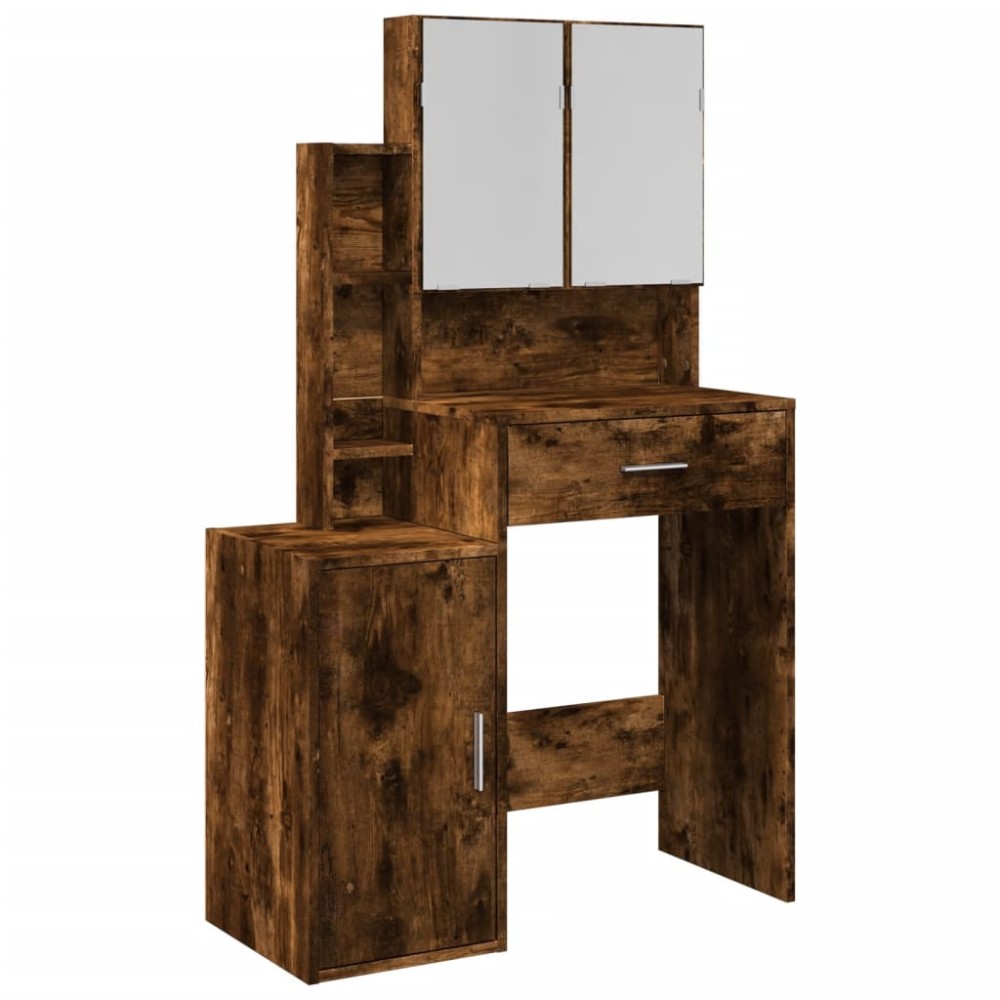 vidaXL Masă de toaletă cu dulap, stejar fumuriu, 80x35x132 cm