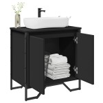 vidaXL Dulap pentru chiuvetă baie, negru, 60x35x60 cm, lemn prelucrat vidaXL Dulap pentru chiuvetă baie, negru, 60x35x60 cm, lemn prelucrat