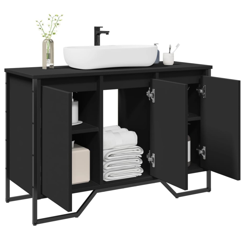 vidaXL Dulap pentru chiuvetă baie, negru, 91x35x60 cm, lemn prelucrat