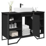 vidaXL Dulap pentru chiuvetă baie, negru, 91x35x60 cm, lemn prelucrat vidaXL Dulap pentru chiuvetă baie, negru, 91x35x60 cm, lemn prelucrat
