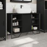 vidaXL Dulap pentru chiuvetă baie, negru, 91x35x60 cm, lemn prelucrat vidaXL Dulap pentru chiuvetă baie, negru, 91x35x60 cm, lemn prelucrat