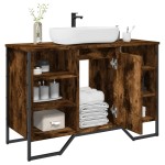 vidaXL Dulap chiuvetă baie, stejar fumuriu, 91x35x60 cm lemn prelucrat